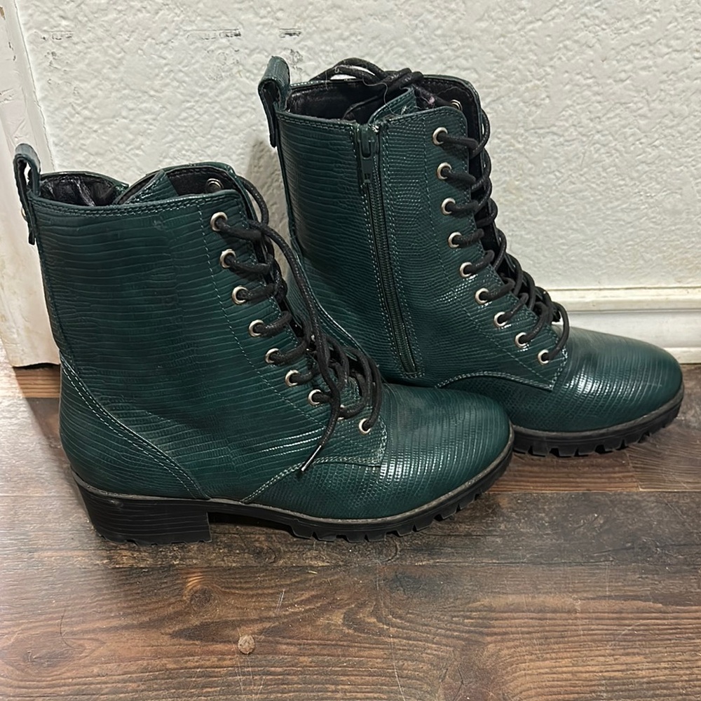Green Lace-Up Ankle Boots